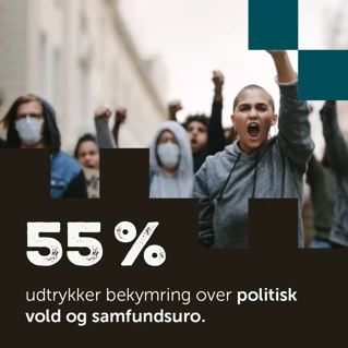 slide 4: 55% udtrykker bekymring over politisk vold og samfundsuro.