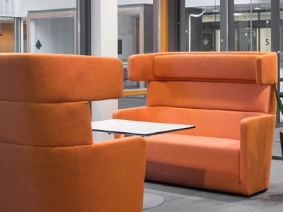 Orange color sofa to have tranquility at the workplace | Coor  